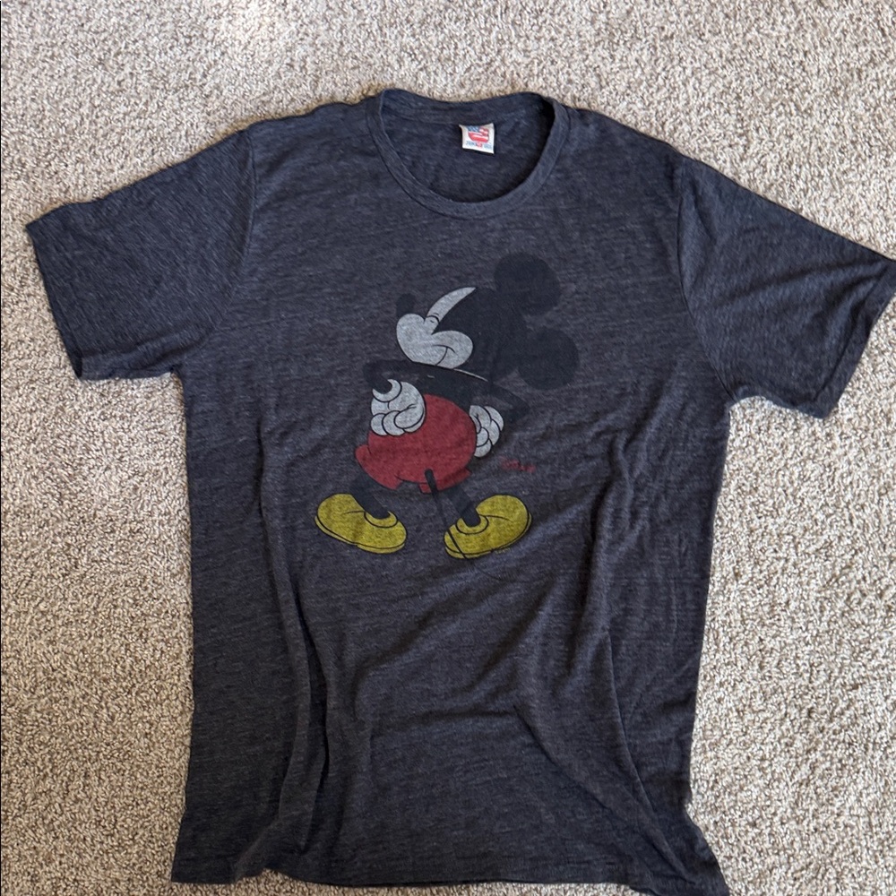 Junk Food Clothing Charcoal Mickey Graphic Tee with Red & Yellow Accents